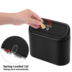 2 Pack Mini Car Trash Can with Lid, Small Car Trash Bin, 2 Hooks and 90pcs Trash Bags Black