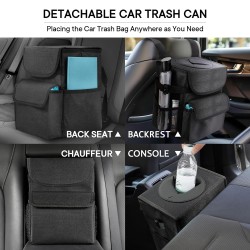 Car Trash Can with Lid and Storage Pockets - 100% Leak-Proof Organizer