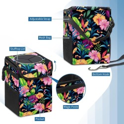 Car Trash Can - with Lid and Storage Pockets Water-Resistant Coating, Colorful Flowers