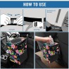 Car Trash Can - with Lid and Storage Pockets Water-Resistant Coating, Colorful Flowers