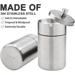 Stainless Steel Auto Ashtrays with Lid Car Ashtray for Car Cup Holder (Silver)