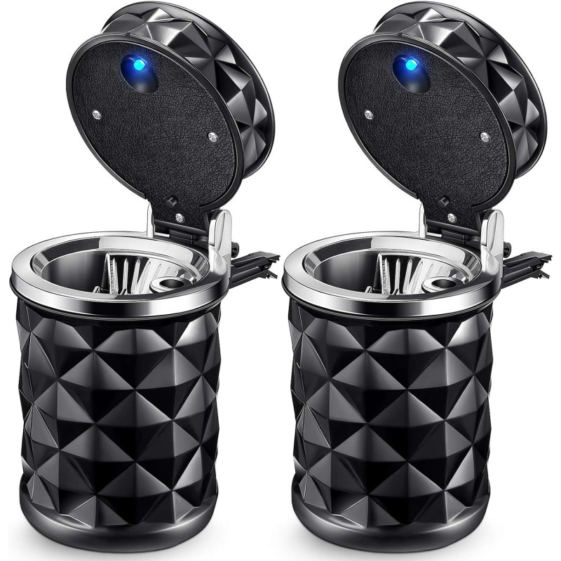 2 Pieces Car Cup Holder with Lid Car Cylinder Portable with Blue Led Light