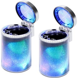 Car Ashtray (2-Pack), Auto Ashtray With LED Light, Mini Car Trash Can, Portable Lid