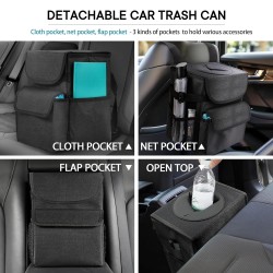 Car Trash Can with Lid and Storage Pockets - 100% Leak-Proof